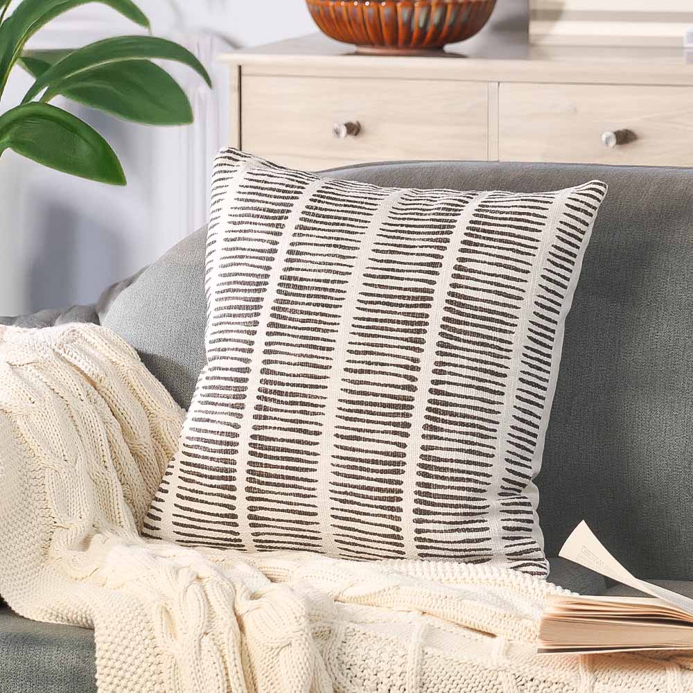 Lines Printed Cotton Cushion Cover 45x45cm - Grey White