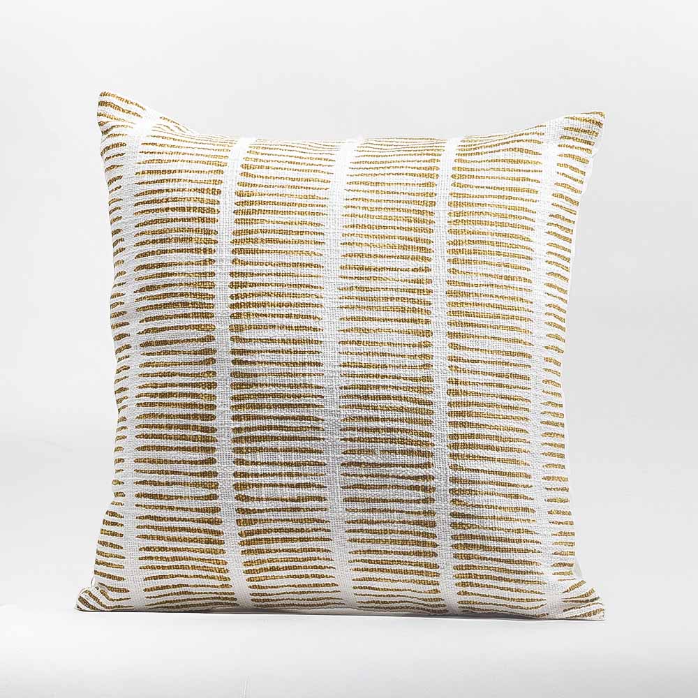 Lines Printed Cotton Cushion Cover 45x45cm - Mustard White - Image 3