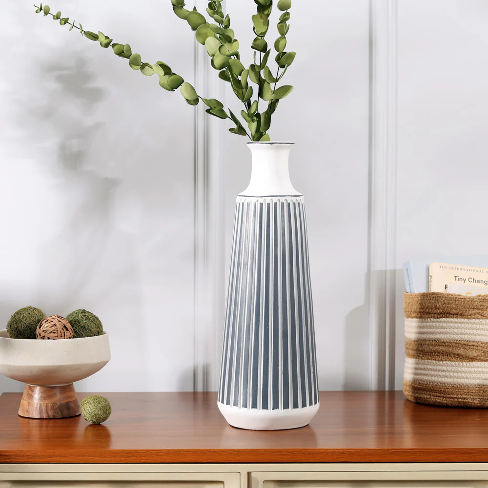 Lines Ribbed Vase Large - White Navy - Image 2