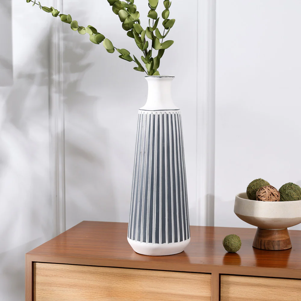 Lines Ribbed Vase Large - White Navy - Image 4