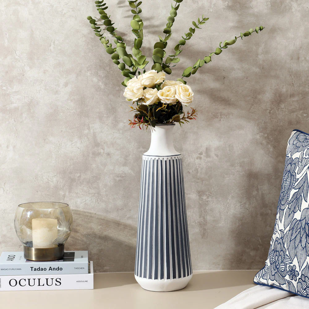 Lines Ribbed Vase Large - White Navy - Image 5