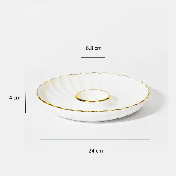 Lines Round Serving Plate With Dip Section - White - Image 6