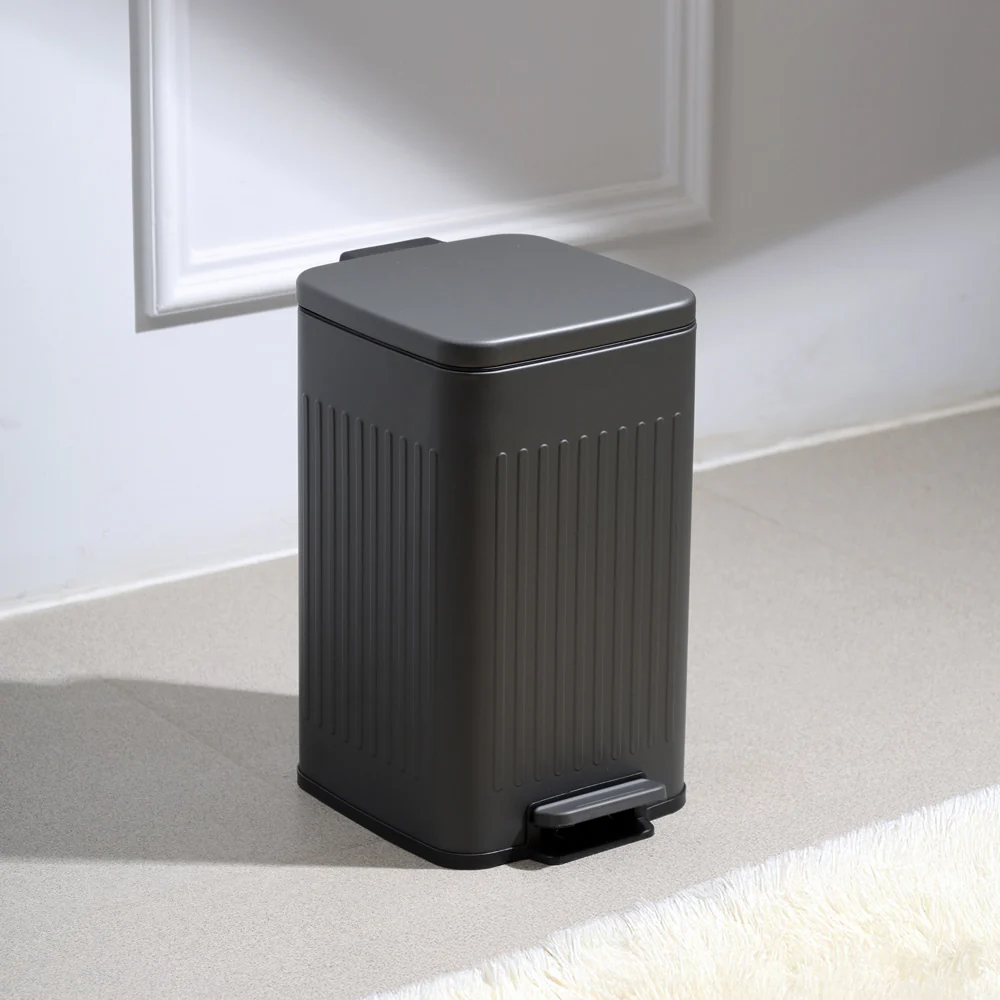 Lines Square Pedal Bin 8L - Dark Grey - Image 2