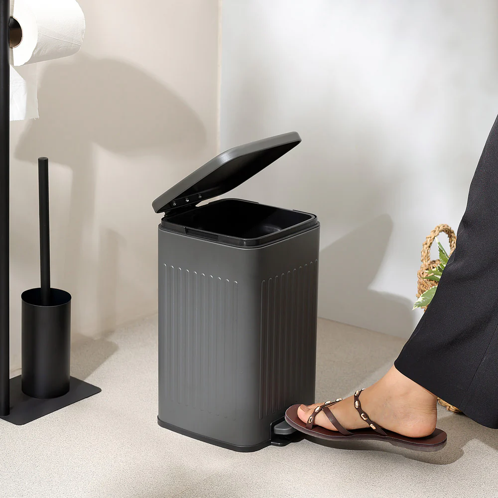 Lines Square Pedal Bin 8L - Dark Grey - Image 3