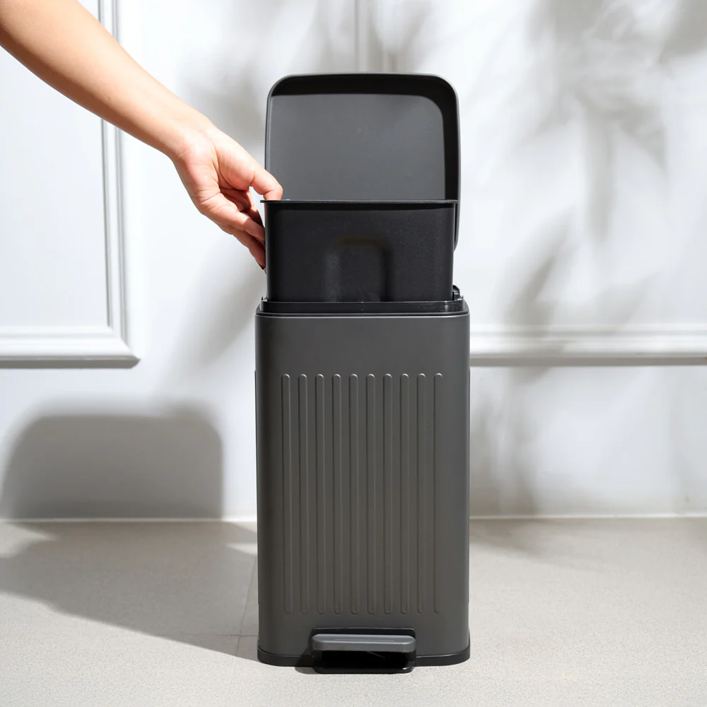 Lines Square Pedal Bin 8L - Dark Grey - Image 4