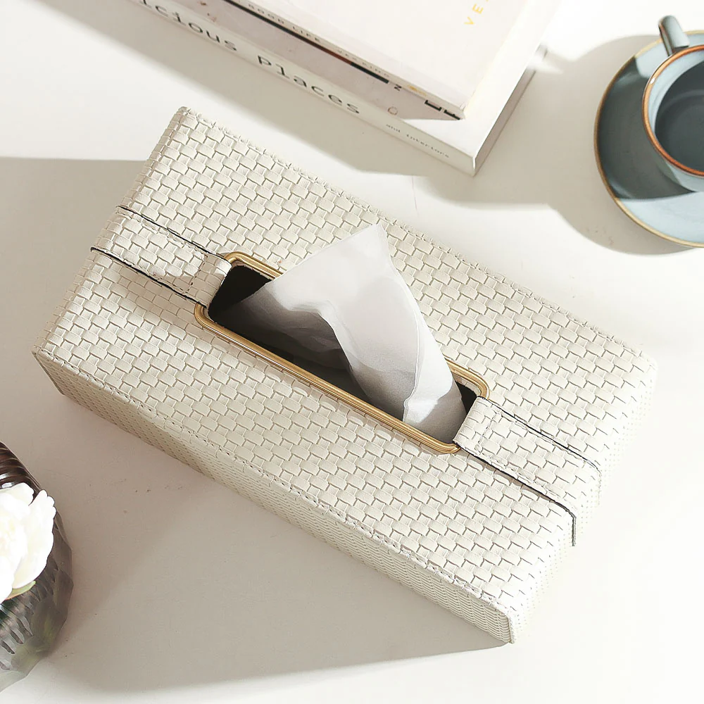 Links Tissue Box Holder - Ivory & Gold - Image 2