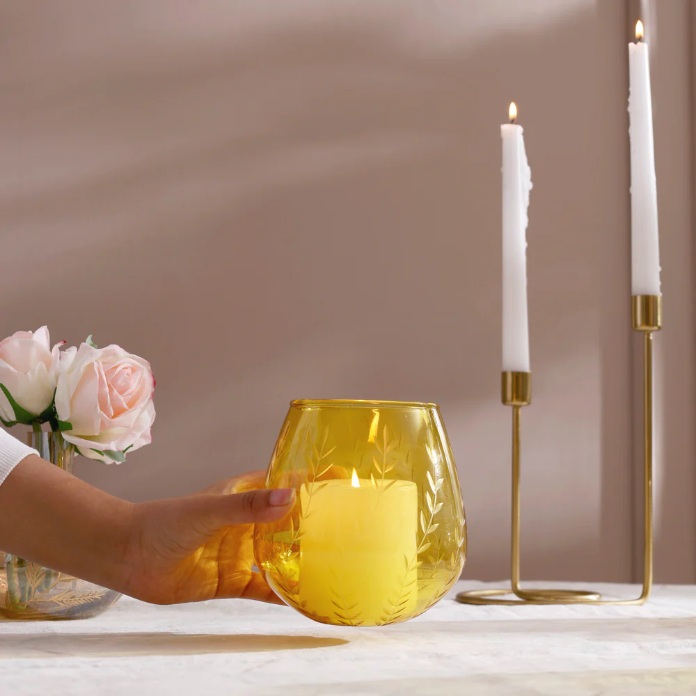 Lira Glass Candle Holder - Yellow - Image 2
