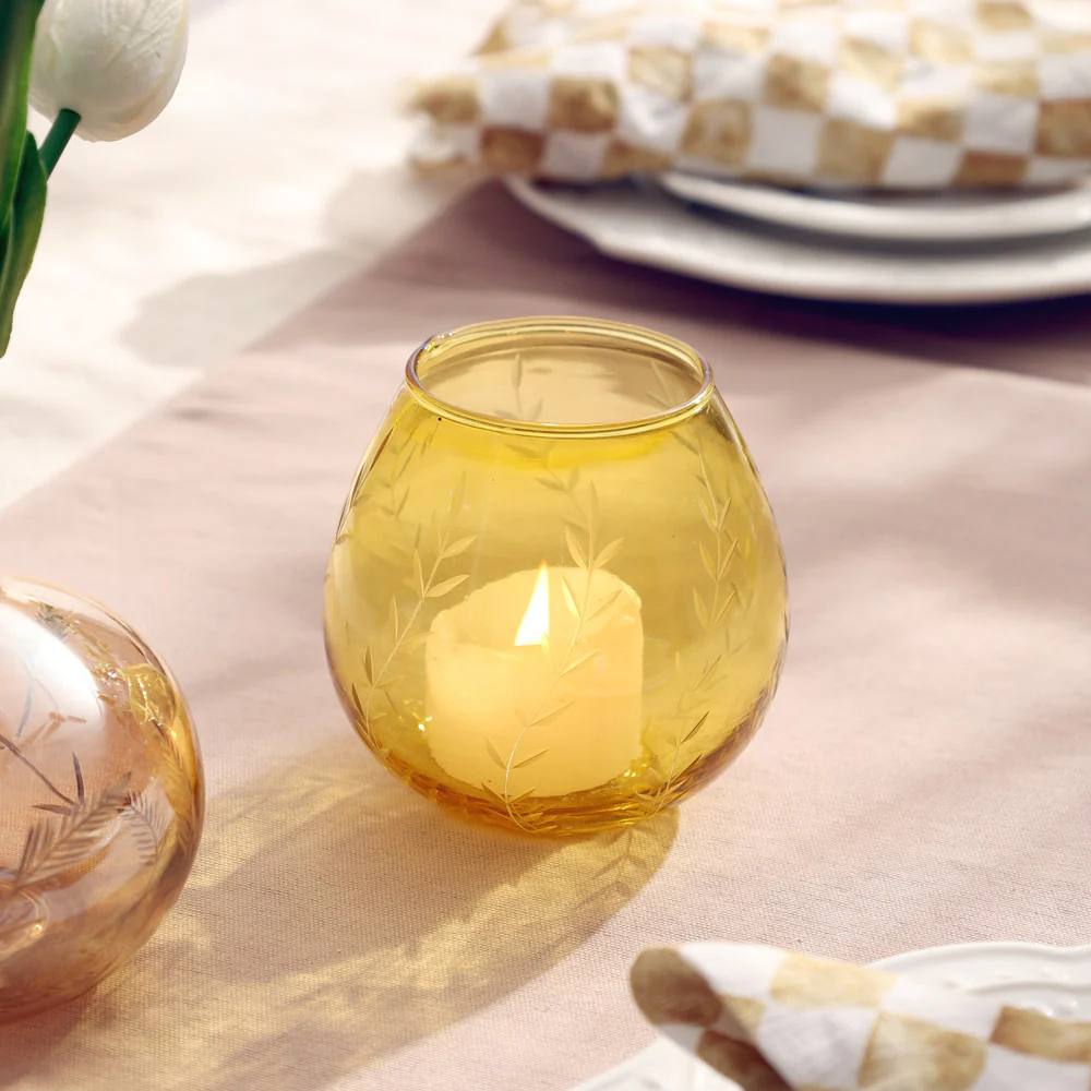 Lira Glass Tealight Holder - Yellow - Image 2