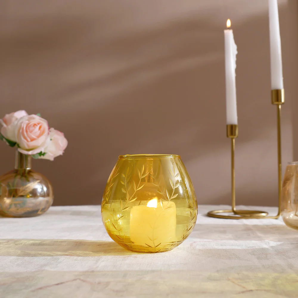 Lira Glass Tealight Holder - Yellow - Image 3