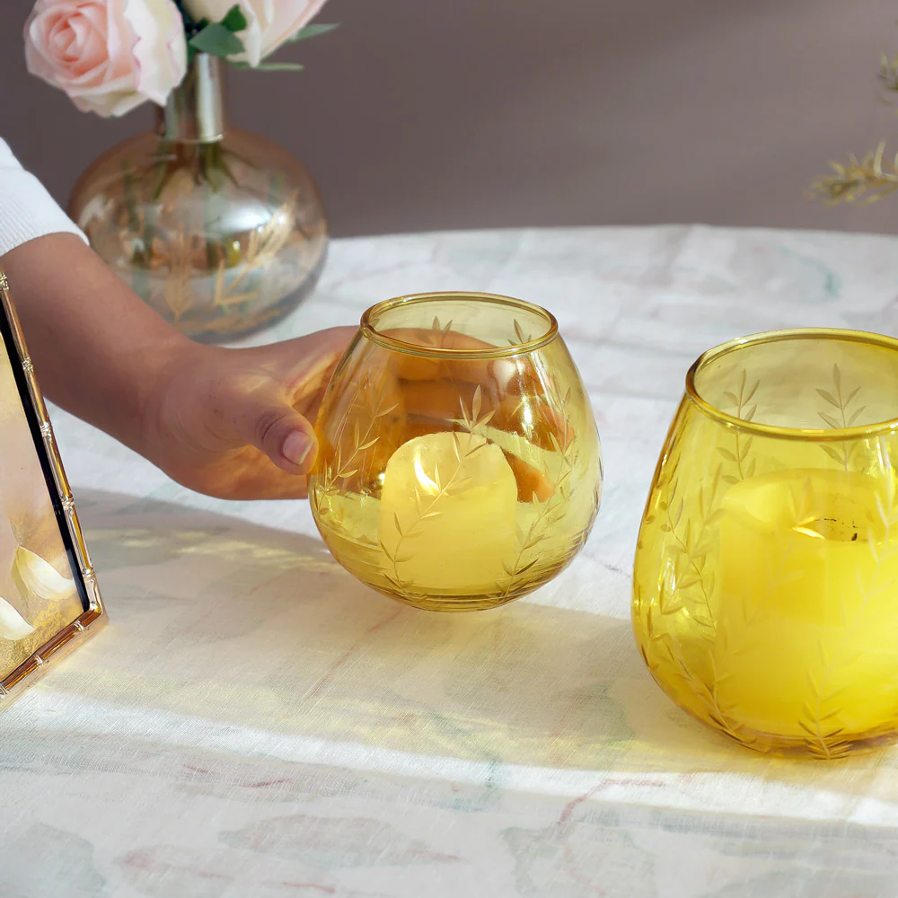 Lira Glass Tealight Holder - Yellow - Image 4