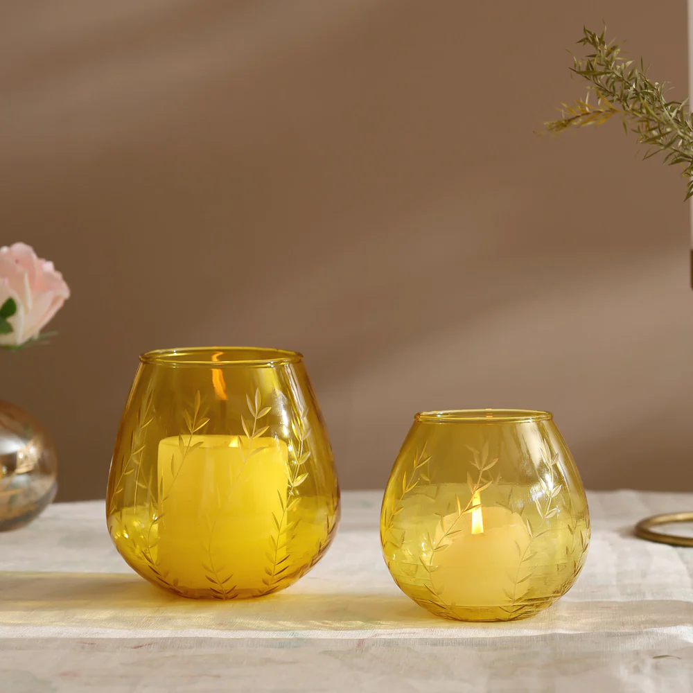 Lira Glass Tealight Holder - Yellow - Image 5