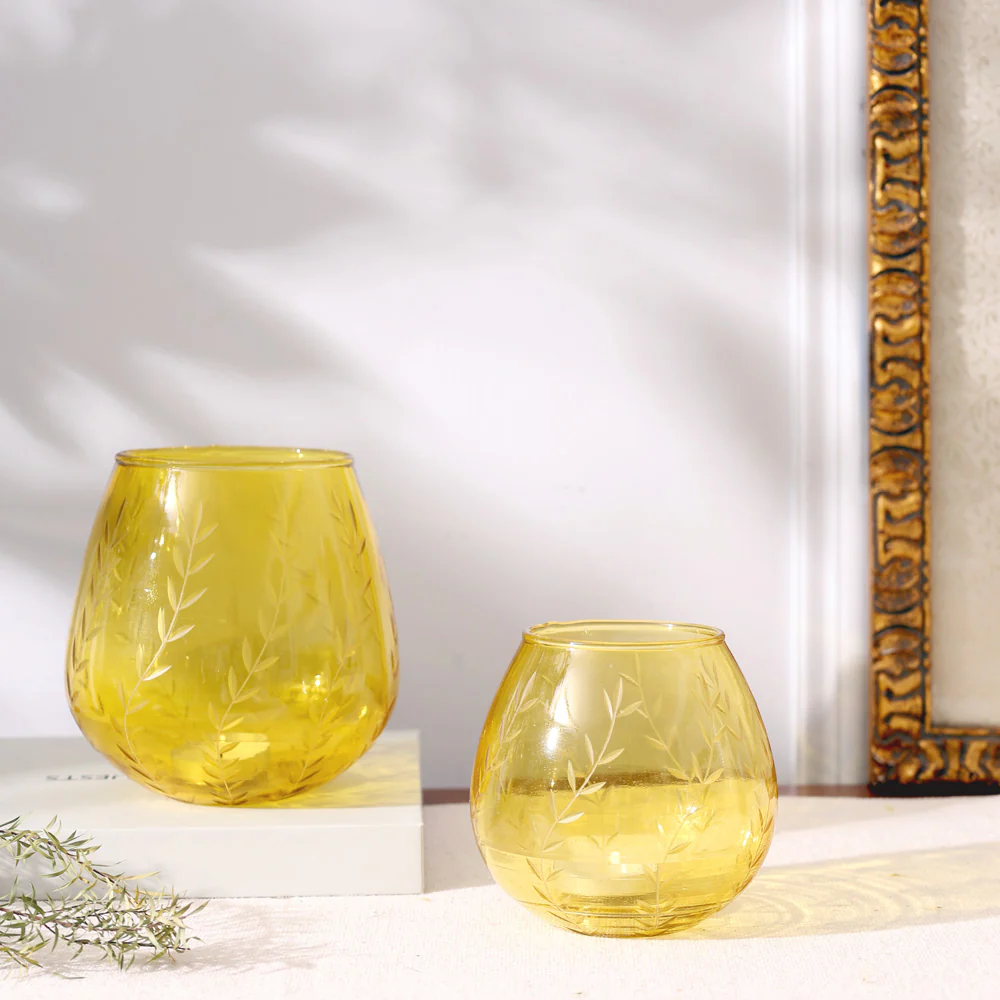 Lira Glass Tealight Holder - Yellow - Image 6