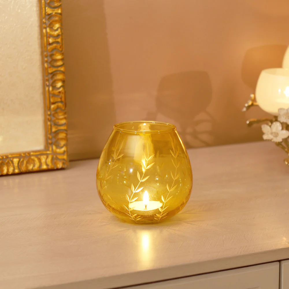 Lira Glass Tealight Holder - Yellow - Image 7