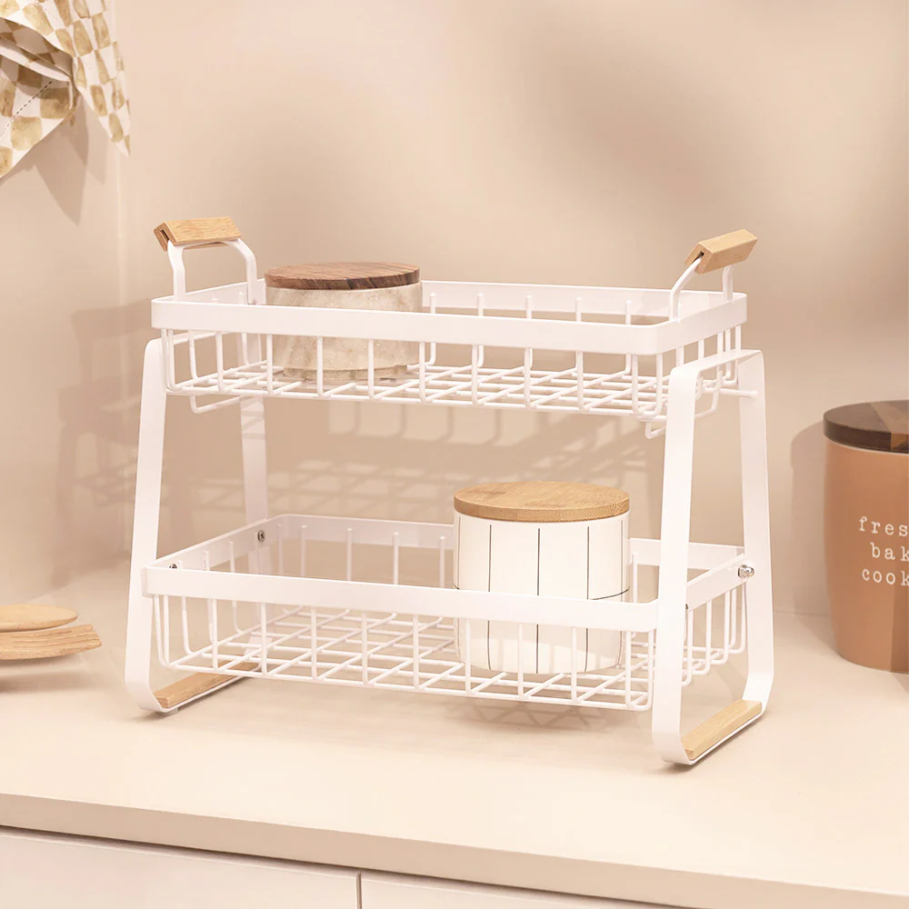 Locke 2-Tier Shelf with Removable Tray - White Natural - Image 4