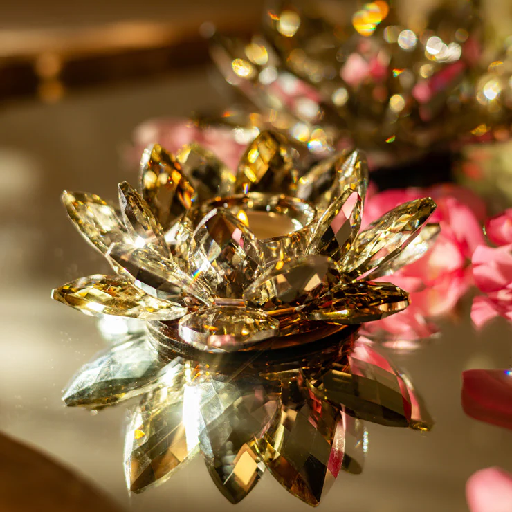Lotus Crystal Candle Holder - Soft Gold - Image 2
