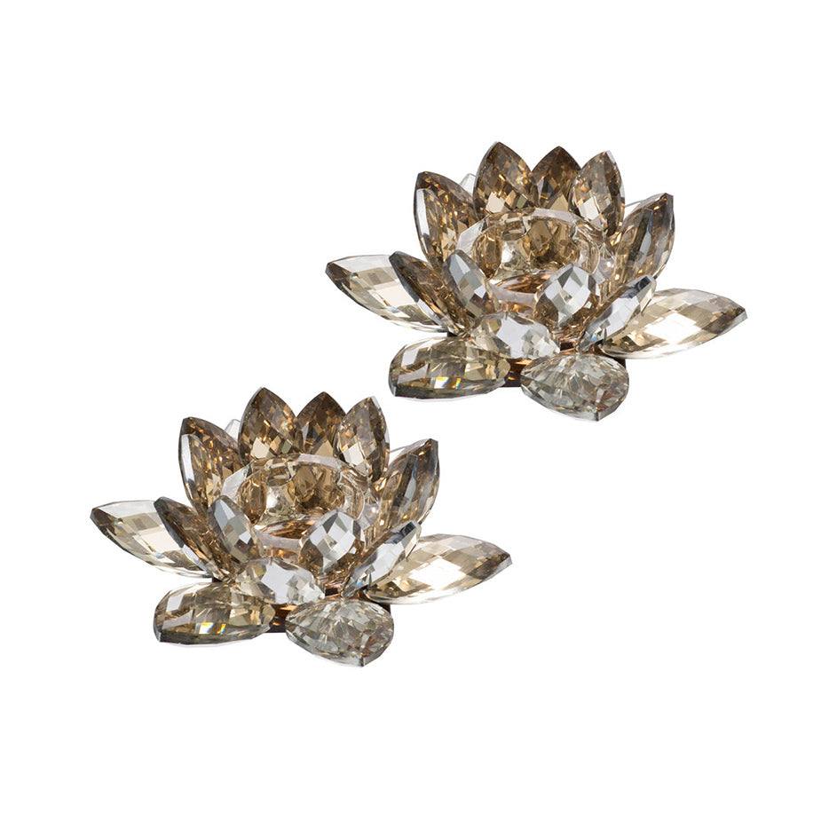 Lotus Crystal Tealight Holder, Set of 2 - Soft Gold - Image 3