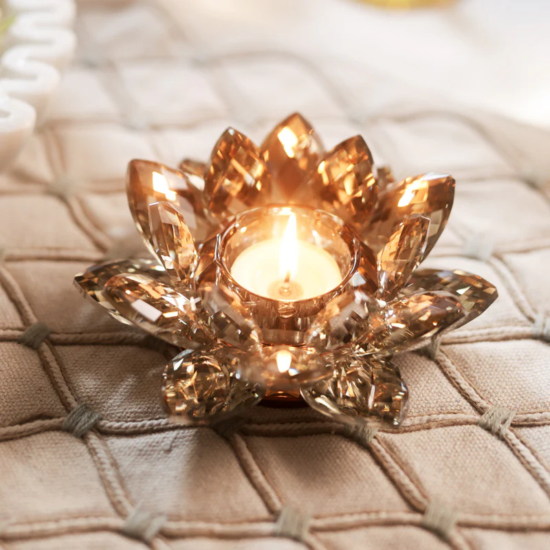 Lotus Crystal Tealight Holder, Set of 2 - Soft Gold - Image 4