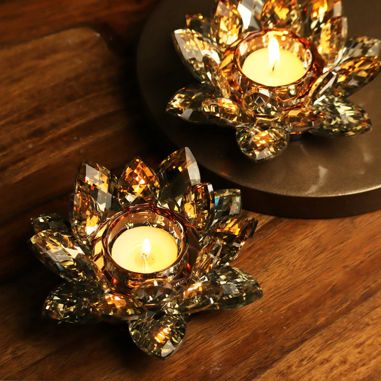 Lotus Crystal Tealight Holder, Set of 2 - Soft Gold - Image 5