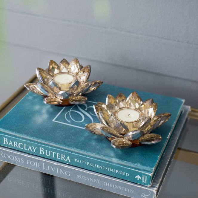 Lotus Crystal Tealight Holder, Set of 2 - Soft Gold - Image 6
