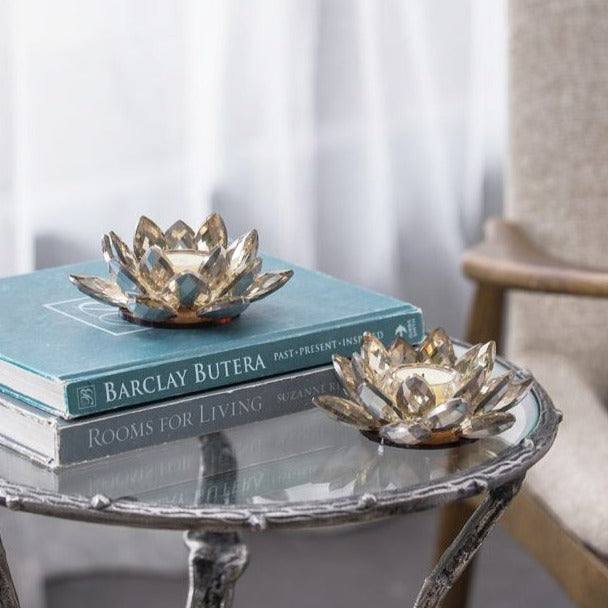 Lotus Crystal Tealight Holder, Set of 2 - Soft Gold - Image 7