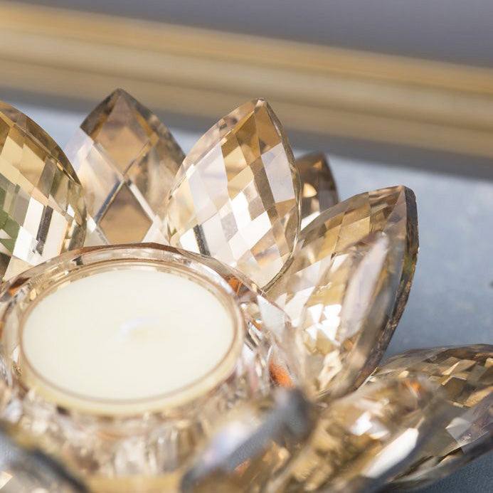 Lotus Crystal Tealight Holder, Set of 2 - Soft Gold - Image 8