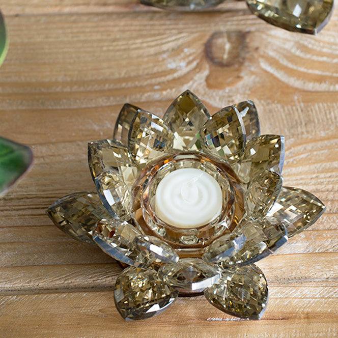 Lotus Crystal Tealight Holder, Set of 2 - Soft Gold - Image 9