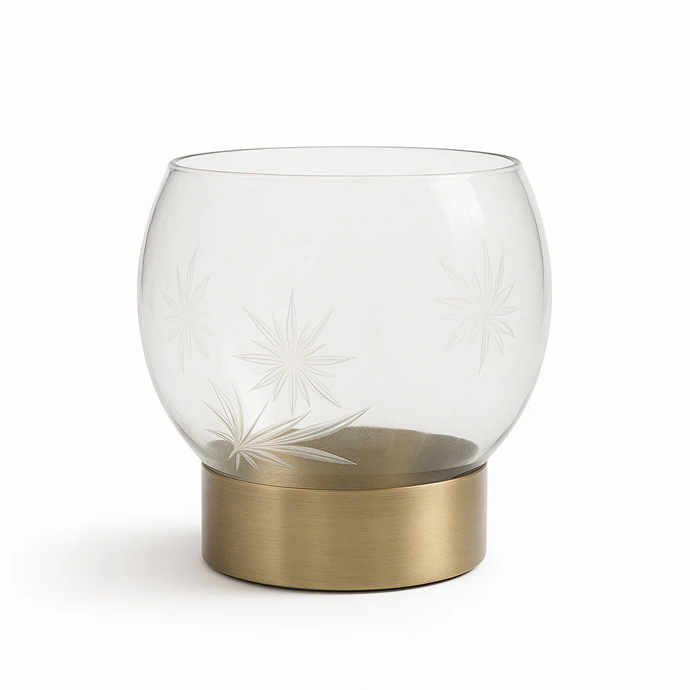 Lotus Glass Round Hurricane Large - Tinted Gold - Image 3