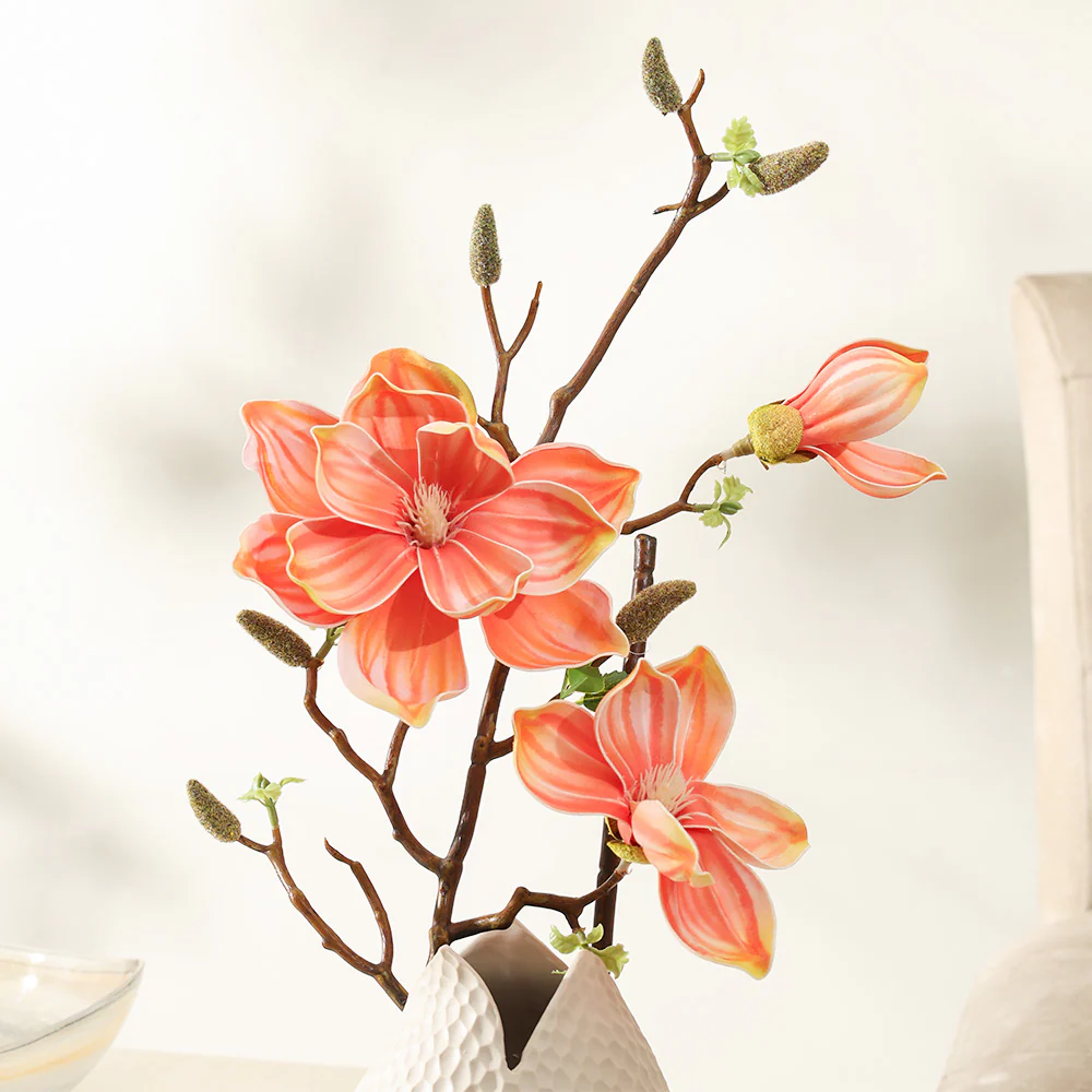 Lotus Magnolia Faux Stem - Coral Sunrise - Image 4