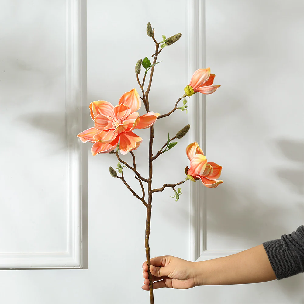 Lotus Magnolia Faux Stem - Coral Sunrise - Image 5