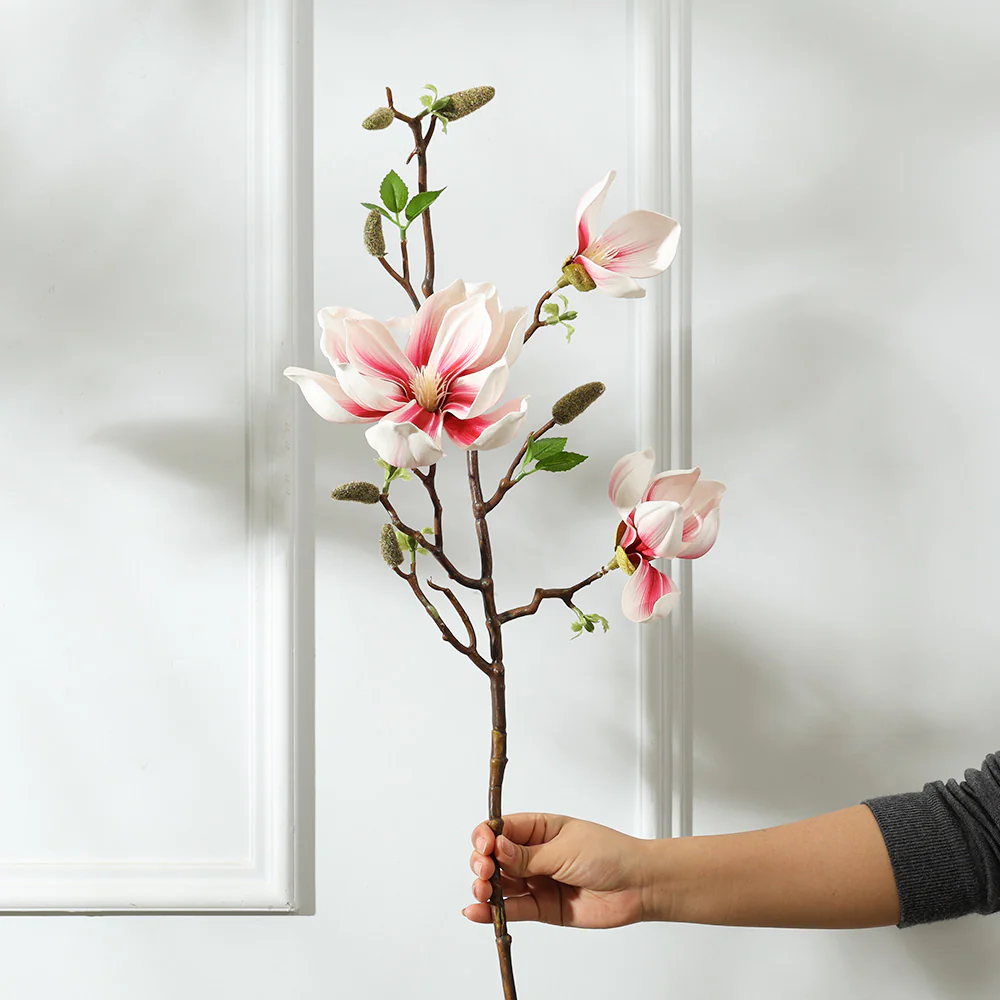 Lotus Magnolia Faux Stem - White Pink - Image 3
