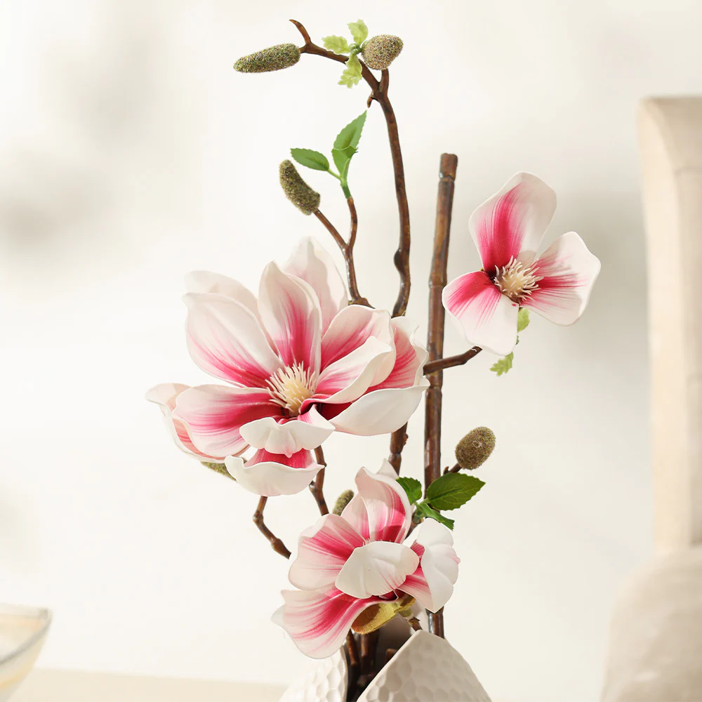 Lotus Magnolia Faux Stem - White Pink - Image 6