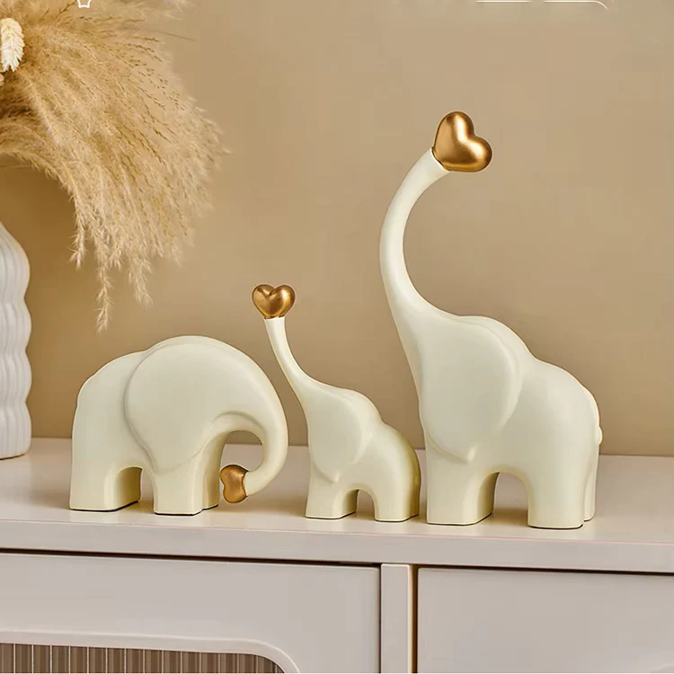 Love Elephant Sculptures, Set of 3 - Gold Cream - Image 2