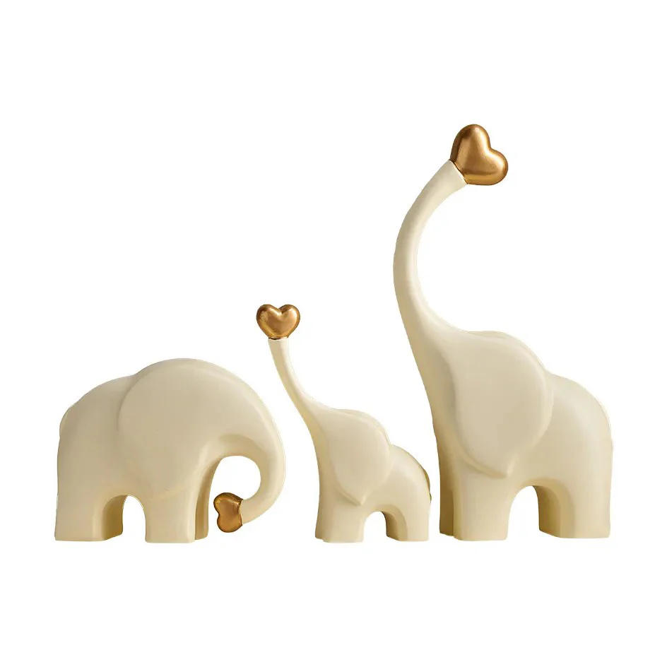 Love Elephant Sculptures, Set of 3 - Gold Cream - Image 3