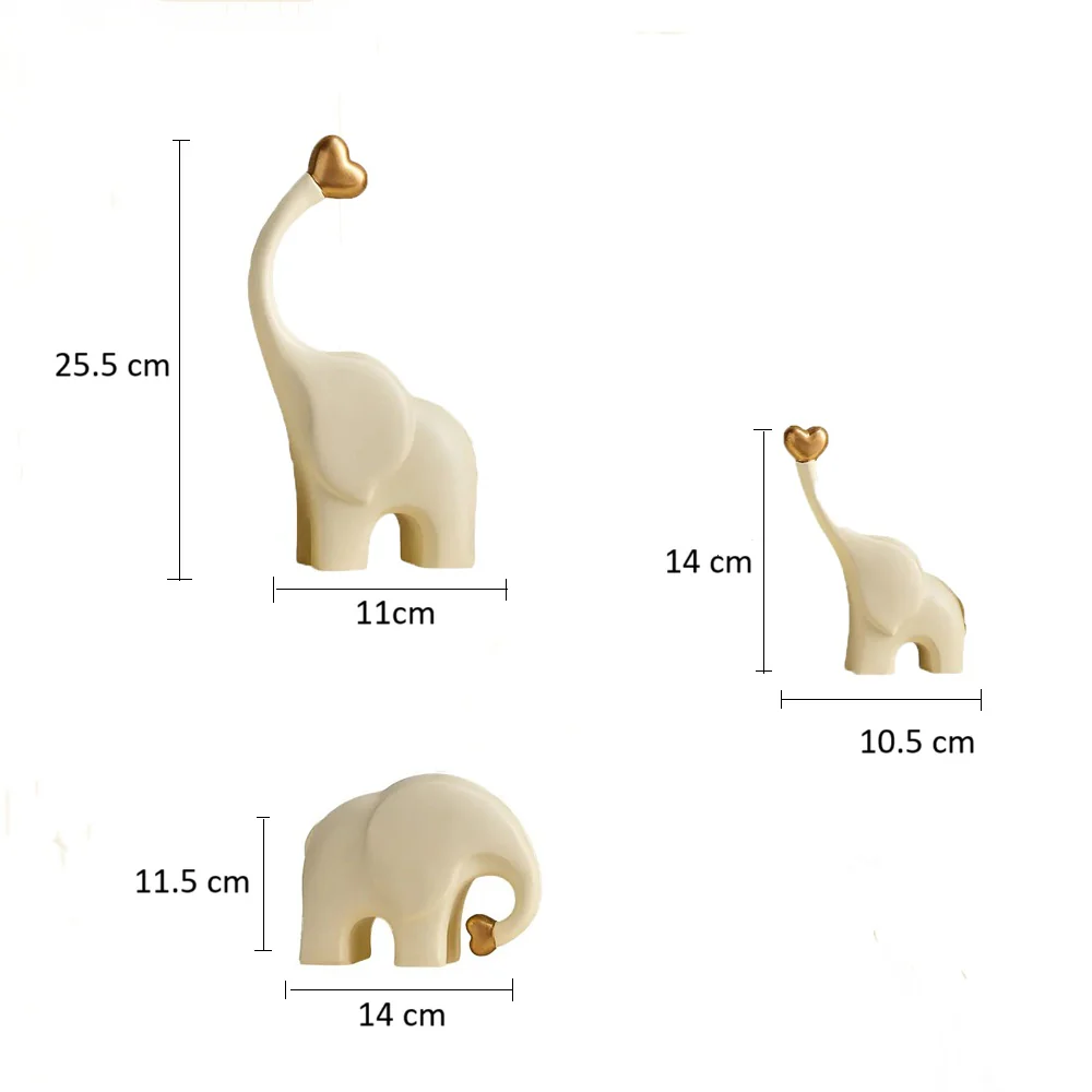 Love Elephant Sculptures, Set of 3 - Gold Cream - Image 4