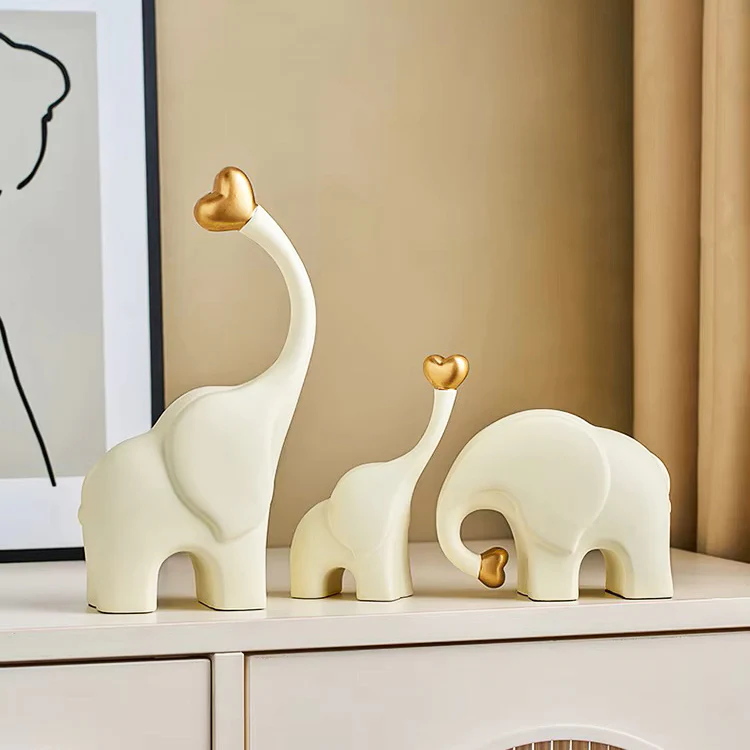 Love Elephant Sculptures, Set of 3 - Gold Cream - Image 5
