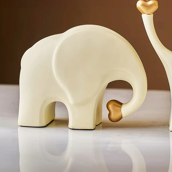 Love Elephant Sculptures, Set of 3 - Gold Cream - Image 6