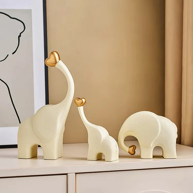 Love Elephant Sculptures, Set of 3 - Gold Cream - Image 7