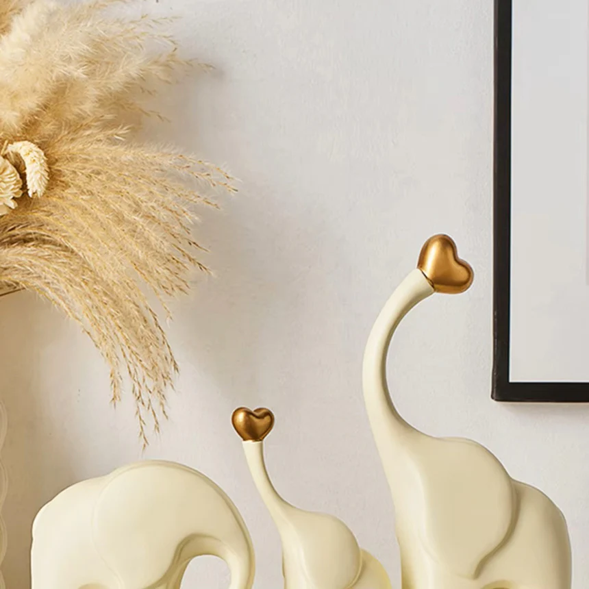 Love Elephant Sculptures, Set of 3 - Gold Cream - Image 8