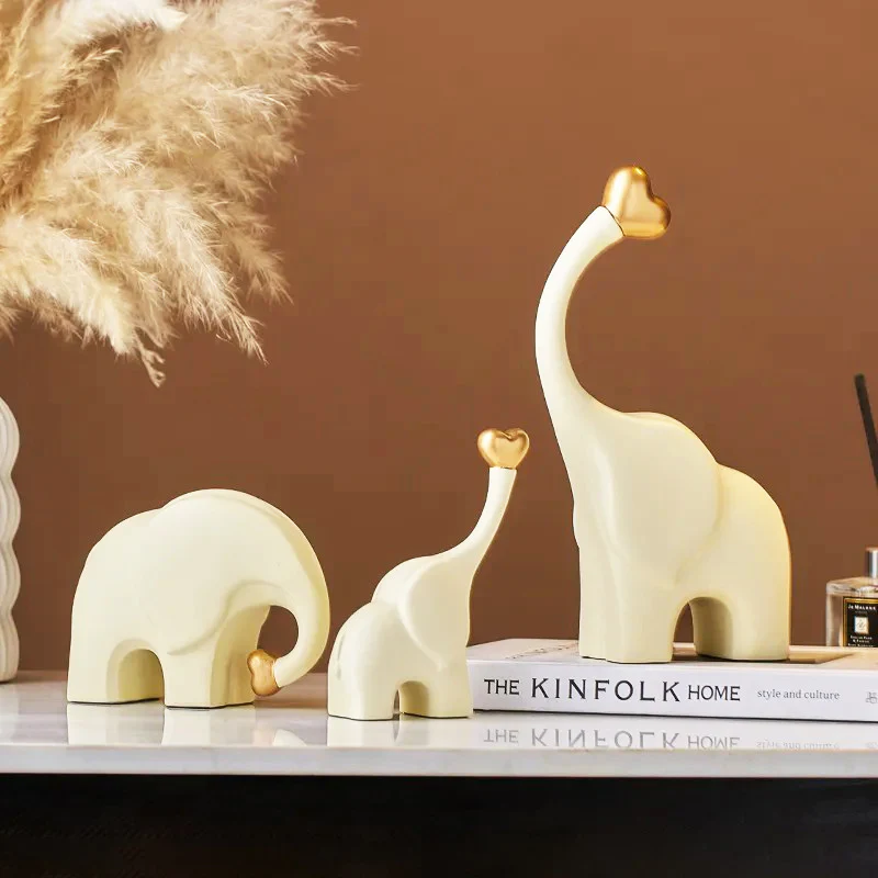Love Elephant Sculptures, Set of 3 - Gold Cream - Image 9