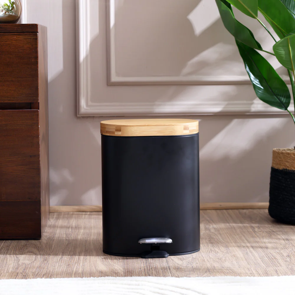 Luca Oval Pedal Bin 6L - Black Natural - Image 2
