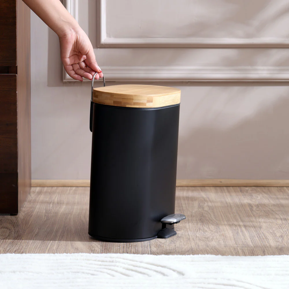 Luca Oval Pedal Bin 6L - Black Natural - Image 6
