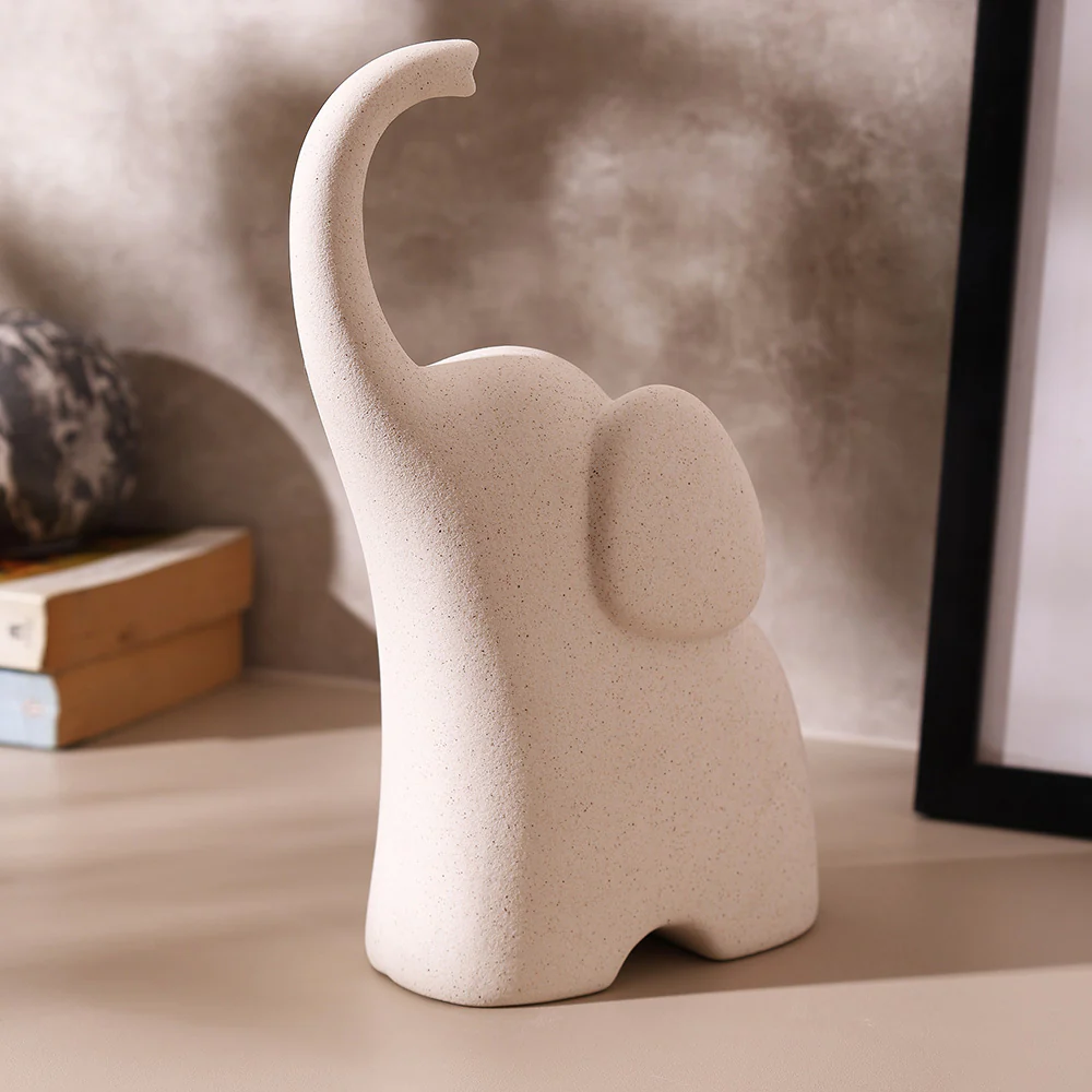 Luna Elephant Decorative Sculpture Large - Speckled White