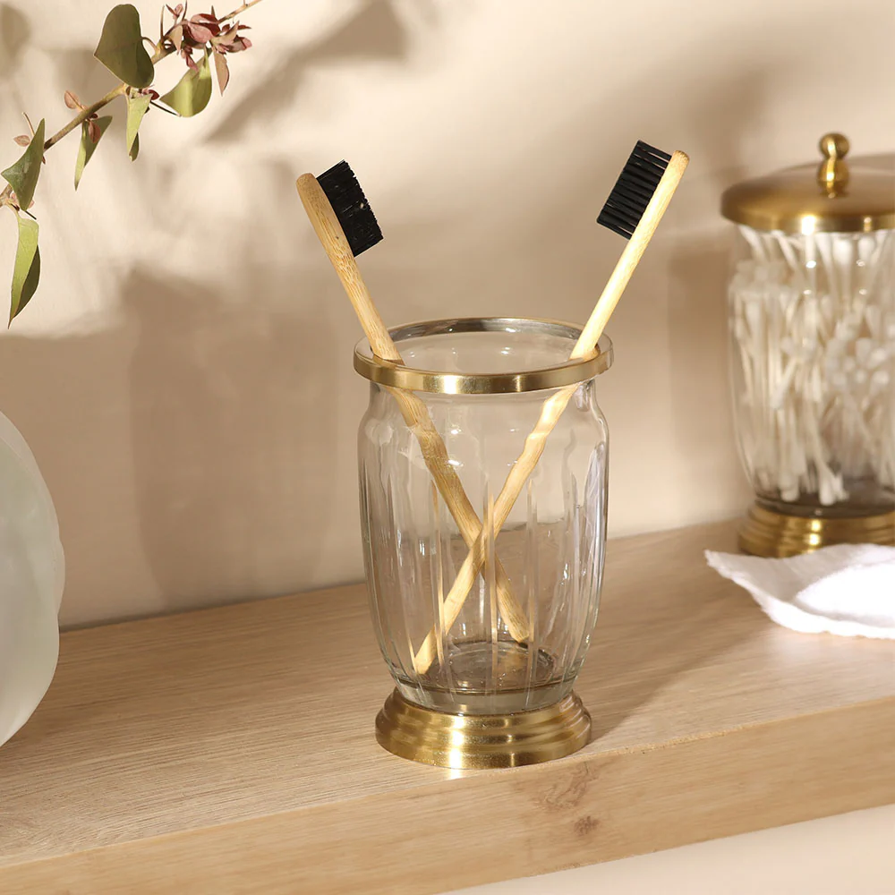 Luna Glass Toothbrush Tumbler - Clear Gold - Image 3