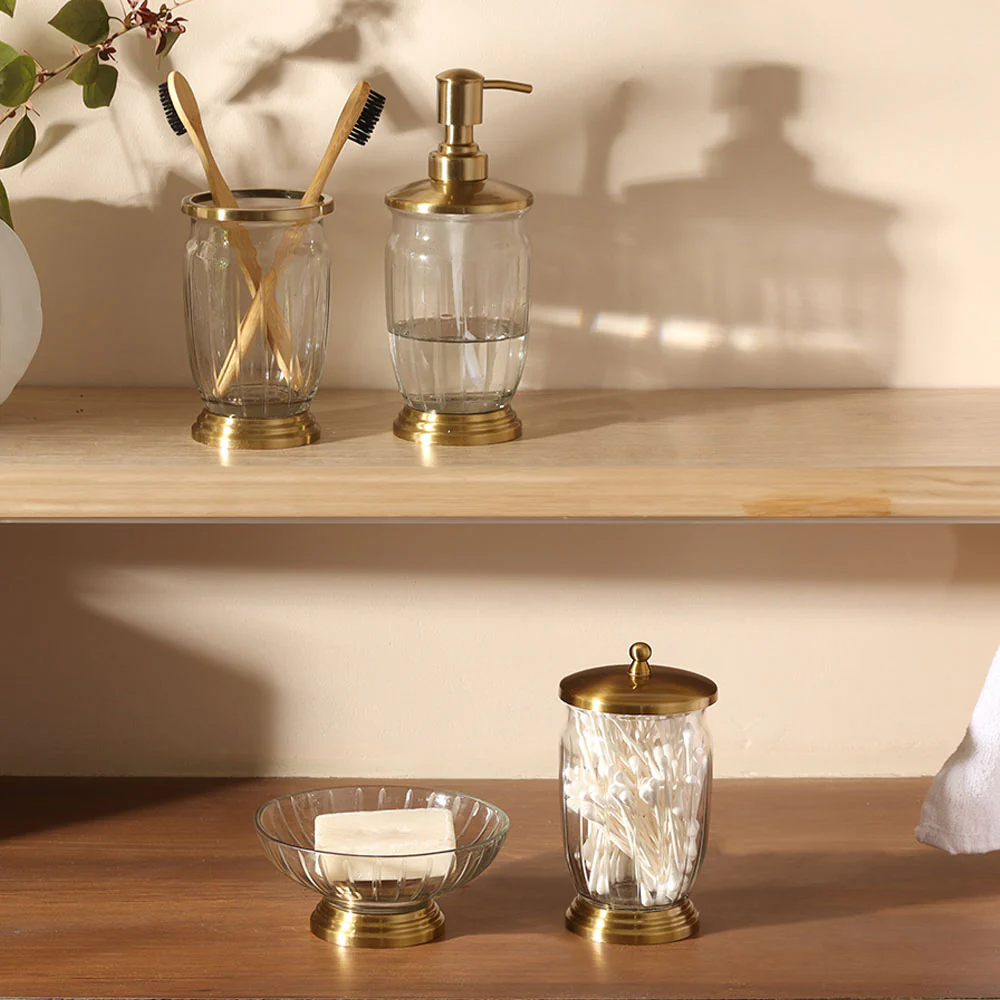 Luna Glass Toothbrush Tumbler - Clear Gold - Image 4