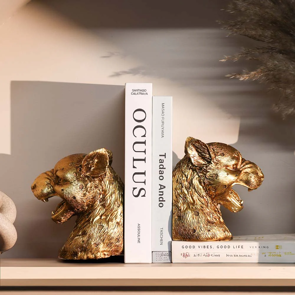 Lux Jaguar Head Bookends, Set of 2 - Gold - Image 2