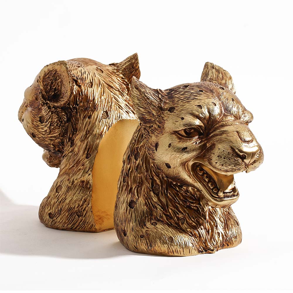 Lux Jaguar Head Bookends, Set of 2 - Gold - Image 3