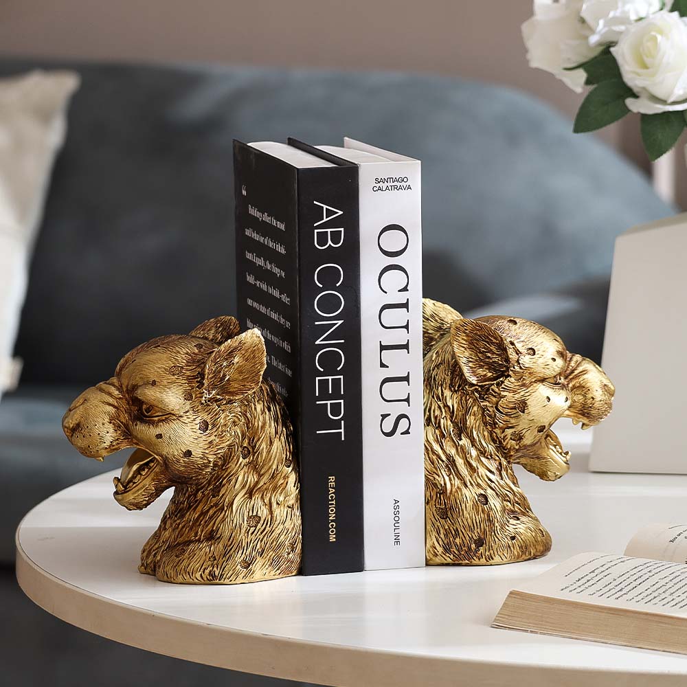 Lux Jaguar Head Bookends, Set of 2 - Gold - Image 5