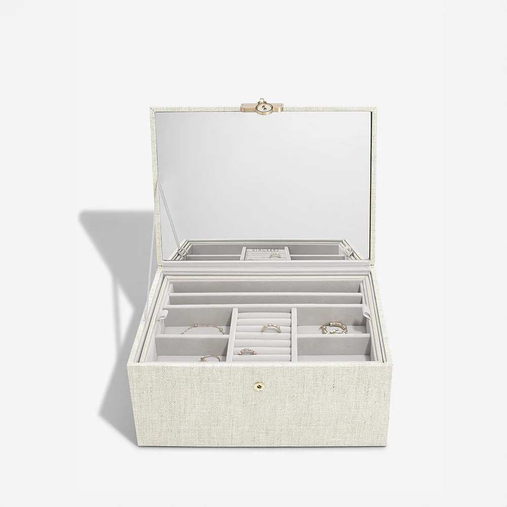 Luxury Classic Jewellery Box - Linen & Oatmeal - Image 3