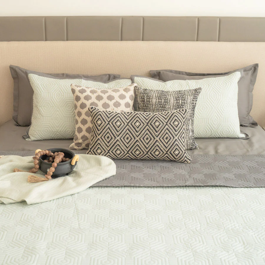 Macao Quilted Reversible Bedspread - Dark Grey & Sage Green - Image 2