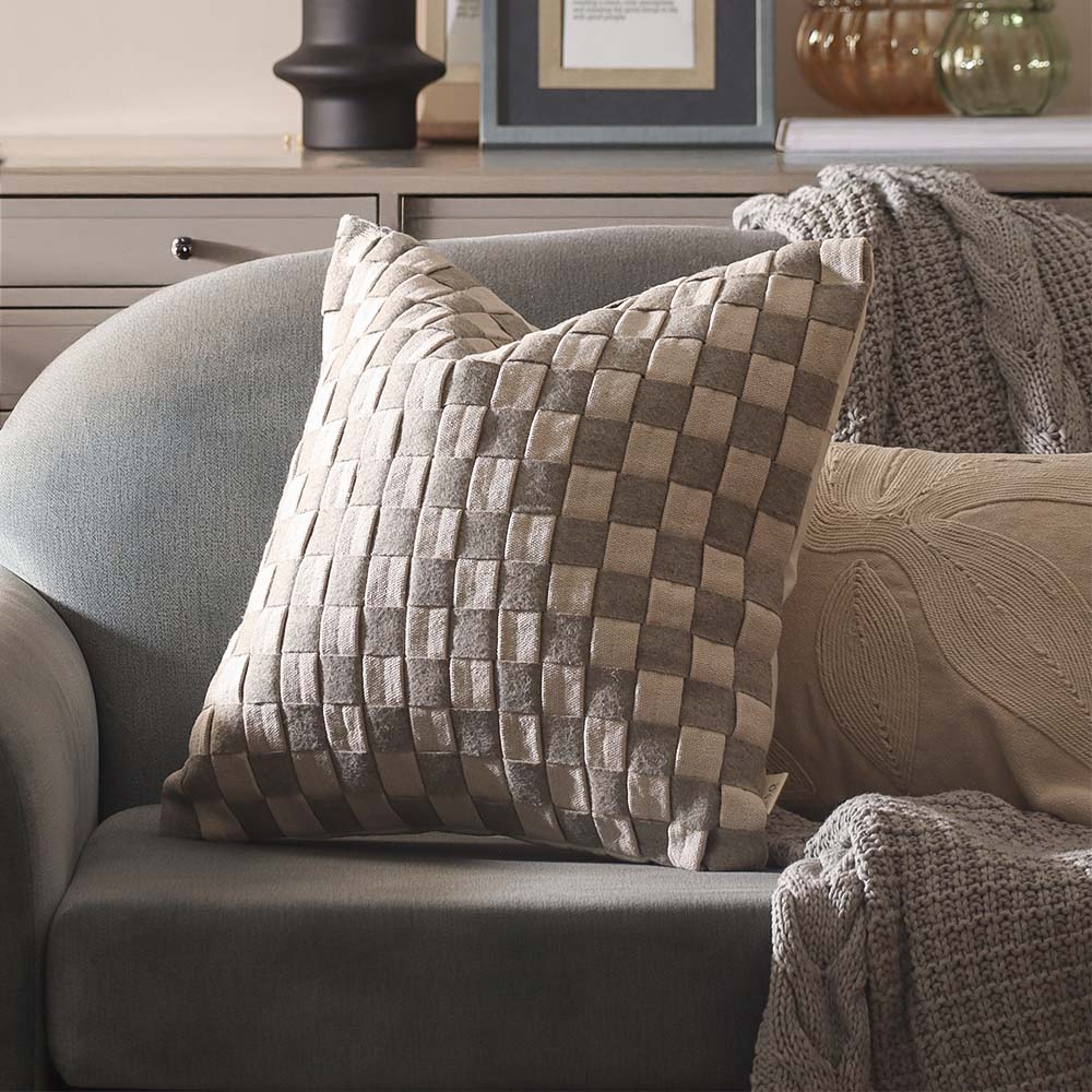 Macro Checkered Cotton Cushion Cover 45x45cm - Grey Beige - Image 3
